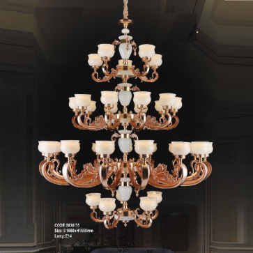 CODE: 8830/35: Đèn chùm 35 tay, chao thủy tinh - KT: Ø1500mm x H1650mm - Bóng đèn E14 x 35 bóng