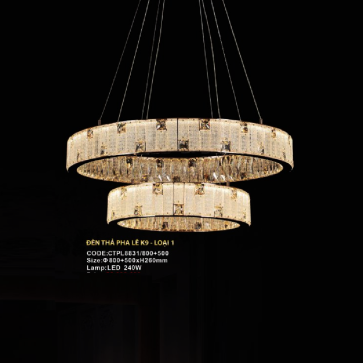 CODE: CTPL8831/800+500: Đèn thả 2 vòng LED Phale - KT: Ø(800+500)mm x H260mm - Đèn LED 240W
