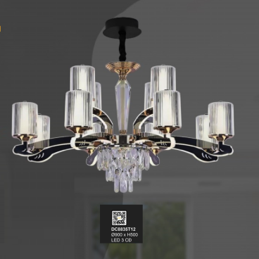 35 - DC8835T12: Đèn chùm LED 12 tay - KT: Ø900mm x H500mm - Đèn LED đổi 3 màu
