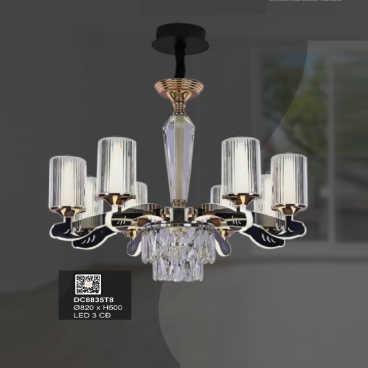 35 - DC8835T8: Đèn chùm LED 8 tay - KT: Ø820mm x H500mm - Đèn LED đổi 3 màu