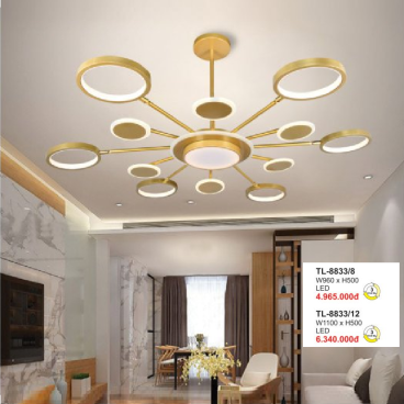 A - TL - 8833/12: Đèn thả LED 12 tay - KT: W1100mm x H500mm - Đèn LED đổi 3 màu