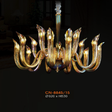 V - CN 8845/15: Đèn chùm 15 tay thủy tinh - KT: Ø920mm x H530mm