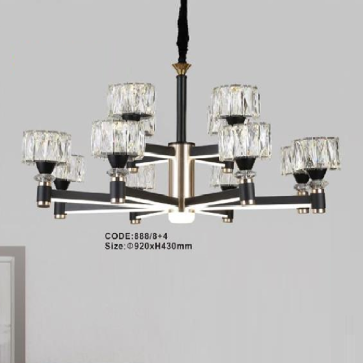 CODE: 888/8+4:  Đèn chùm LED 12 tay, chao Thủy tinh/Phale -  KT: Ø 920mm x H430mm - Đèn LED