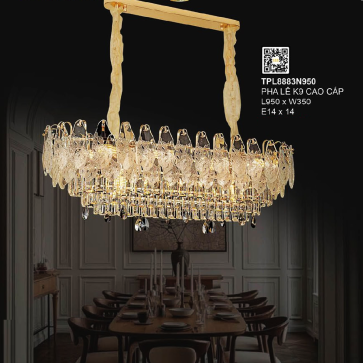 TPL8883N950: Đèn thả Ngang Phale K9 cao cấp - KT: L950 x W350mm - Bóng đèn E14 x 14 bóng