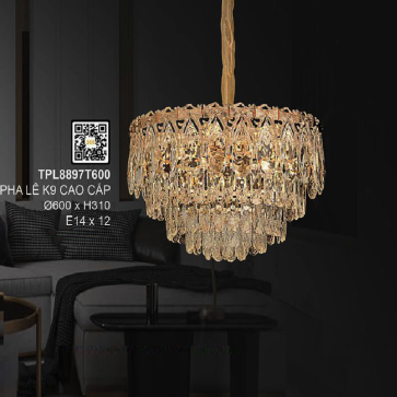 TPL8897T600: Đèn thả Phale K9 cao cấp - KT: Ø600mm x H310mm - Bóng đèn E14 x12 bóng