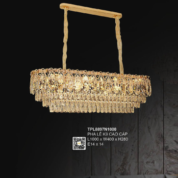 TPL8897N1000: Đèn thả Ngang Phale K9 cao cấp - KT: L1000mm x W400mm x H280mm - Bóng đèn E14 x 14 bóng