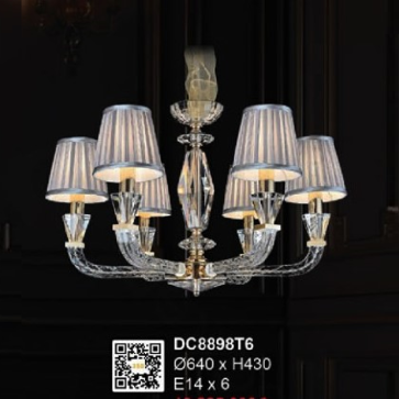 35 - DC8898T6: Đèn chùm  6 tay, chao dù vải - KT: Ø640mm x H430mm - Bóng đèn E14 x 6 bóng