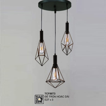 TCF88T3: Bộ đèn thả 3 - Sử dụng đế tròn hoặc đế dài - Bóng đèn E27 x 3 bóng