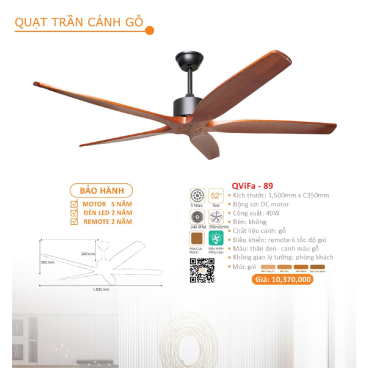 QViFa - 89: Quạt trần 5 cánh gỗ 6 tốc độ