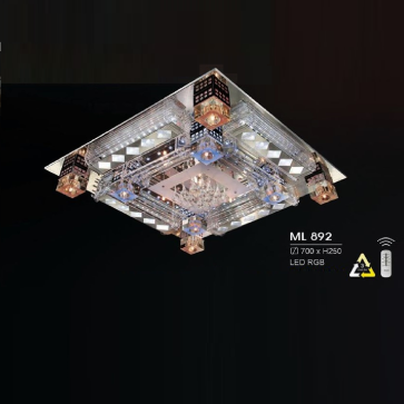 HF - ML 892: Đèn áp trần LED  -  KT: L700mm x W700mm x H250mm - Đèn LED RGB đổi 3 màu - Remote
