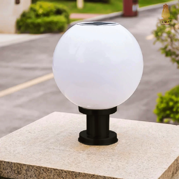 TD - 09-18/Đen: Đèn đầu trụ NLMT - KT: Ø250mm x H320mm - Đèn LED + Đèn E27 x1