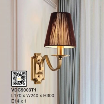 35 - VDC9003T1:  Đèn gắn tường 1 bóng - KT: L170mm x W240mm x H300mm - Bóng đèn nến chân E14 x1 bóng