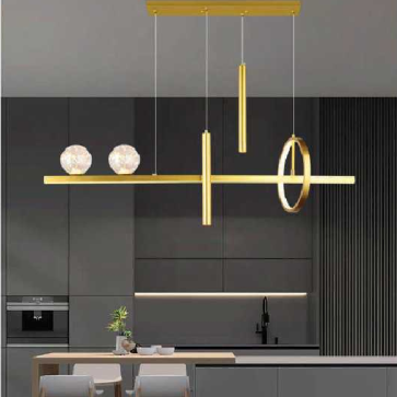 AN - TL - 9006GD: Đèn thả ngang thân xi vàng - KT: L1000mm x H1000mm - Đèn LED đổi 3 màu