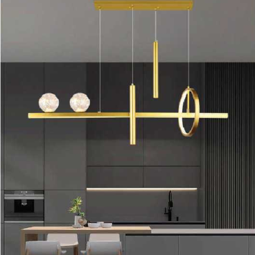 AN - TL - 9006GD: Đèn thả ngang thân xi vàng - KT: L1000mm x H1000mm - Đèn LED đổi 3 màu