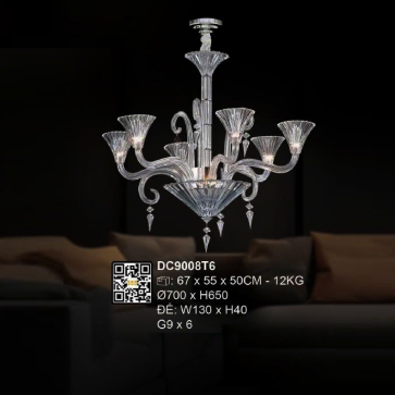 DC9008T6: Đèn chùm Phale LED 6 tay - KT: Ø700mm x H650mm - Bóng đèn LED G9 x 6 bóng