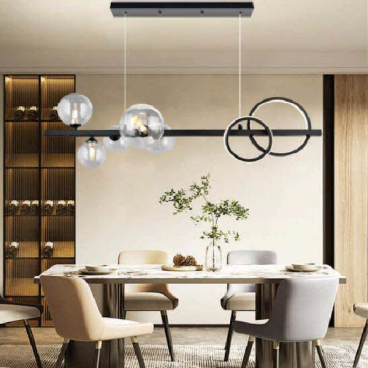 AN - TL - 9013BK: Đèn thả ngang thân đen - KT: L950mm x H1200mm - Đèn LED G9 x 5 bóng + Đèn LED đổi 3 màu