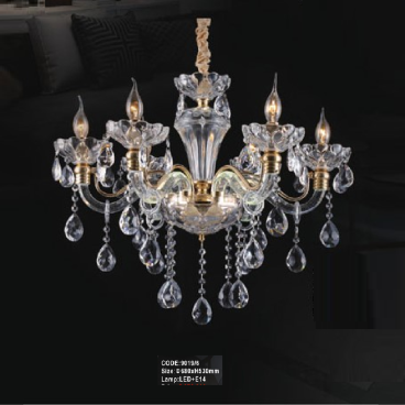 CODE: 9019/6: Đèn chùm nến 6 tay - KT: Ø680mm x H530mm - Bóng đèn nến E14 x 6 bóng