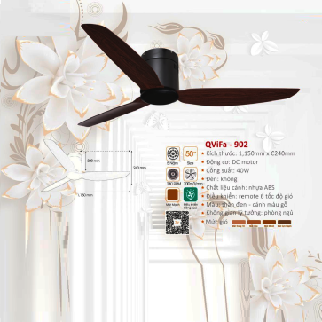 QVifa-902: Quạt trần 3 cánh nhựa ABS