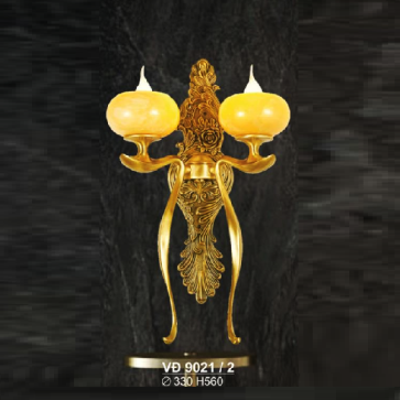 SN - VĐ 9021/2: Đèn vách đồng đôi, chao đá - KT: Ø330mm x H560mm - Đèn chân E14 x 2 bóng