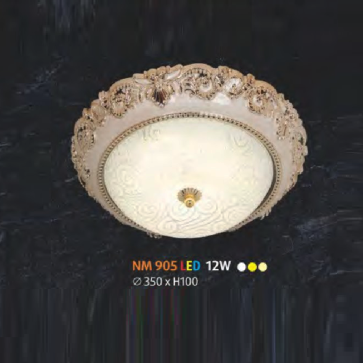 NM 905 LED: Đèn ốp trần LED chao thủy tinh - KT: Ø350mm x H100mm - Đèn LED 12W đổi 3 màu