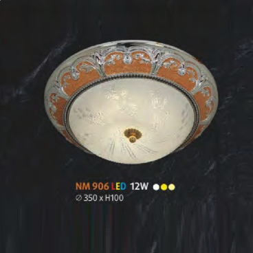 NM 906 LED: Đèn ốp trần LED chao thủy tinh - KT: Ø350mm x H100mm - Đèn LED 12W đổi 3 màu
