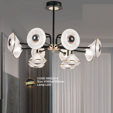 CODE: 9062/8+4: Đèn chùm LED 12 tay - KT: Ø900mm x H500mm - Đèn LED đổi 3 màu