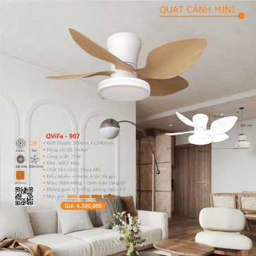 QViFa - 907: Quạt trần đèn 4 cánh nhựa mini