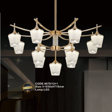 CODE: 9076/12+1: Đèn chùm LED 13 tay chao quả bi - KT: Ø1030mm x H710mm - Đèn LED đổi 3 màu