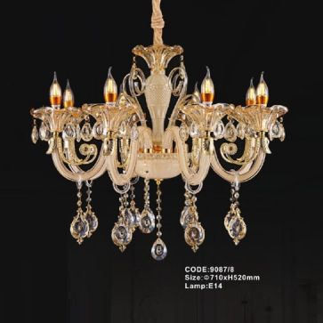 CODE: 9087/8: Đèn chùm nến 8 tay - KT: Ø710mm x H520mm - Bóng đèn nến E14 x 8 bóng