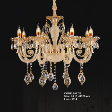 CODE: 9087/8: Đèn chùm nến 8 tay - KT: Ø710mm x H520mm - Bóng đèn nến E14 x 8 bóng