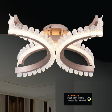 V - MT - 909/D-4: Đèn áp trần LED 4 cánh -  KT: L600mm x W600mm x H210mm - Đèn LED đổi 3 màu - Remote tăng giảm ánh sáng