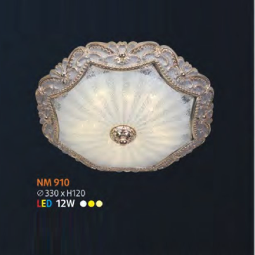 NM 910 LED: Đèn ốp trần LED chao thủy tinh - KT: Ø330mm x H120mm - Đèn LED 12W đổi 3 màu
