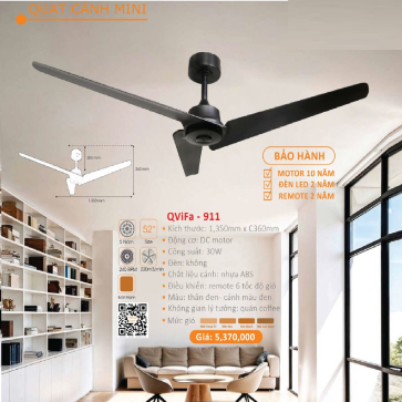 QViFa - 911: Quạt trần 3 cánh nhựa mini
