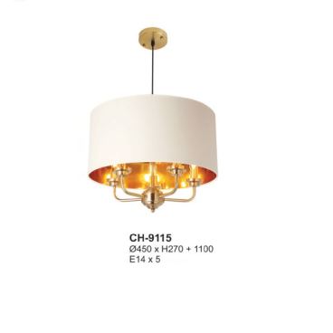 A - CH - 8115: Đèn thả chao vải - KT: Ø450mm x H270mm +1100mm - Bóng đèn E14 x 5 bóng