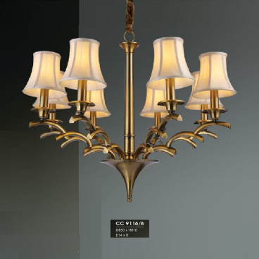 HF - CC 9116/8: Đèn chùm 8 tay, chao dù vải -  KT: Ø950mm x H610mm - Bóng đèn E14 x 8 bóng
