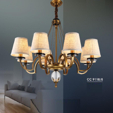HF - CC9118/8: Đèn chùm 8 tay, chao vải - KT: Ø860mm x H600mm - Bóng đèn chân E14 x 8 bóng