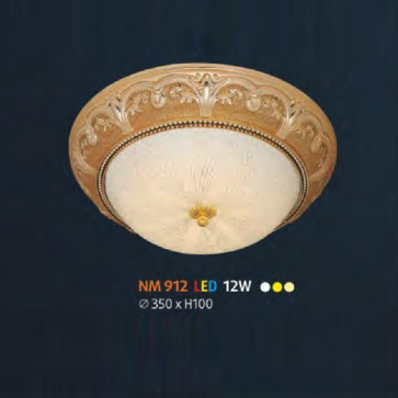 NM 912 LED: Đèn ốp trần LED chao thủy tinh - KT: Ø350mm x H100mm - Đèn LED 12W đổi 3 màu
