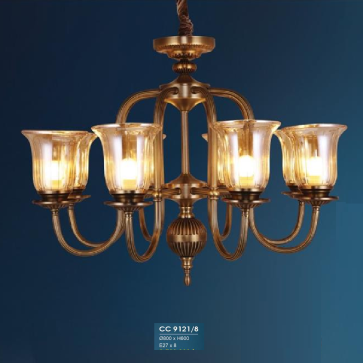 HF - CC 9121/8:  Đèn chùm 8 tay, chao thuỷ tinh - KT: Ø800mm x H600mm - Bóng đèn E27 x 8 bóng