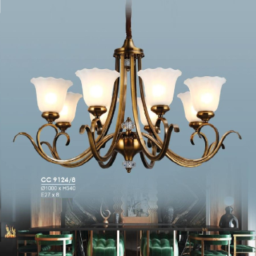 HF - CC 9124/8: Đèn chùm 8 tay -  KT: Ø1000mm x H540mm - Bóng đèn chân E27 x 8 bóng