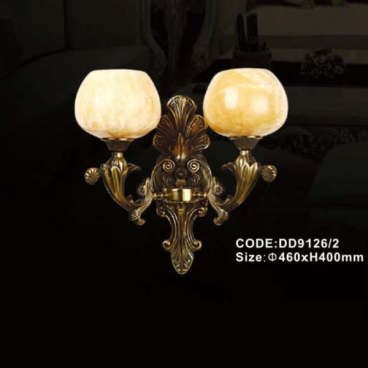 CODE: DD9126/2: Đèn gắn tường đồng chao đá 2 bóng - KT: Ø460mm x H400mm - Bóng đèn E27 x 2 bóng