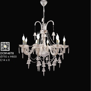 35 - DC9146T8: Đèn chùm nến 8 tay - KT: Ø750mm x H600mm - Bóng đèn nến E14 x 8 bóng