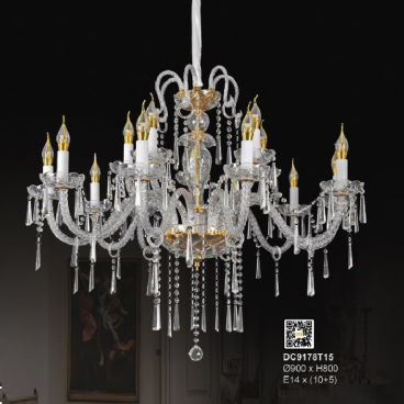 35 - DC9178T15: Đèn chùm nến 15 tay - KT: Ø900mm x H800mm - Bóng đèn nến E14 x15 bóng