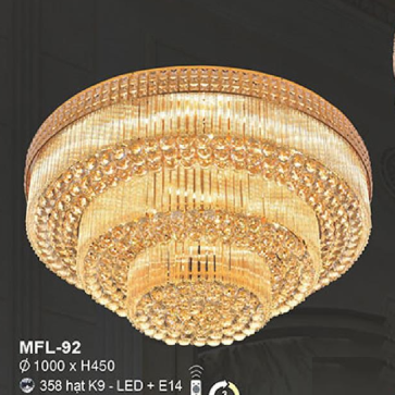E - MFL - 92: Đèn áp trần Phale, 358 Hạt Phale K9 - KT: Ø1000mm x H450mm - Đèn LED đổi 3 màu + Đèn chân E14 - Remote