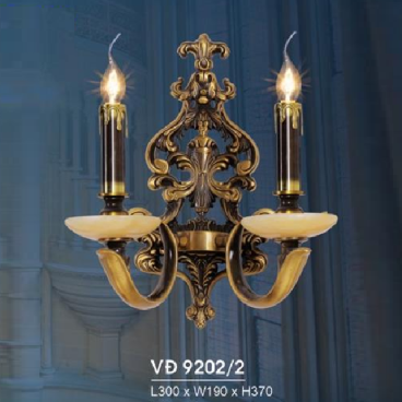 HF - VĐ 9202/2: Đèn vách đồng đôi, chén đá - KT: L300mm x W190mm x H370mm - Đèn chân E14 x 2 bóng