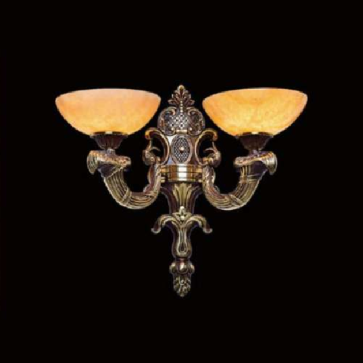 CODE: 9219/2: Đèn gắn tường đồng chao đá 2 bóng  - KT: Ø480mm  x H380mm - Bóng đèn E27 x 2 bóng