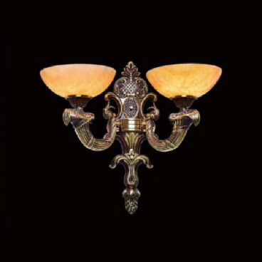 CODE: 9219/2: Đèn gắn tường đồng chao đá 2 bóng  - KT: Ø480mm  x H380mm - Bóng đèn E27 x 2 bóng