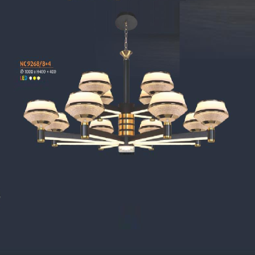 NC 9268/8+4: Đèn chùm LED 12 tay -  KT: Ø1000mm x H400mm + 400mm - Đèn LED đổi 3 màu
