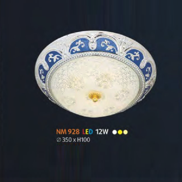 NM 928 LED: Đèn ốp trần LED chao thủy tinh - KT: Ø350mm x H100mm - Đèn LED 12W đổi 3 màu