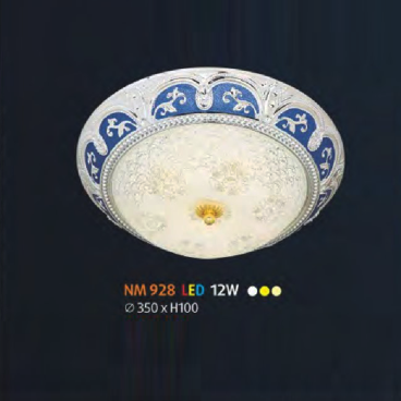 NM 928 LED: Đèn ốp trần LED chao thủy tinh - KT: Ø350mm x H100mm - Đèn LED 12W đổi 3 màu