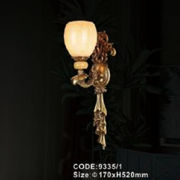 CODE: 9335/1: Đèn vách đồng chao đá - KT: Ø170mm x H520mm - Đén chân E27 x 1 bóng